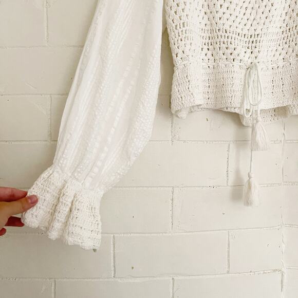 FREE PEOPLE Meghan Crochet Top Ivory Large L - Picture 7 of 11